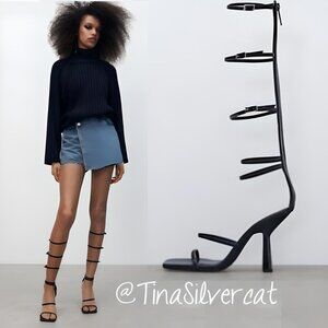 Zara Black Strappy Sandals Heels Sz 7.5 NWT